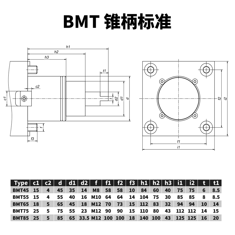 BMT刀具接口錐柄標(biāo)準(zhǔn)BMT45 BMT55 BMT65 BMT75 BMT85